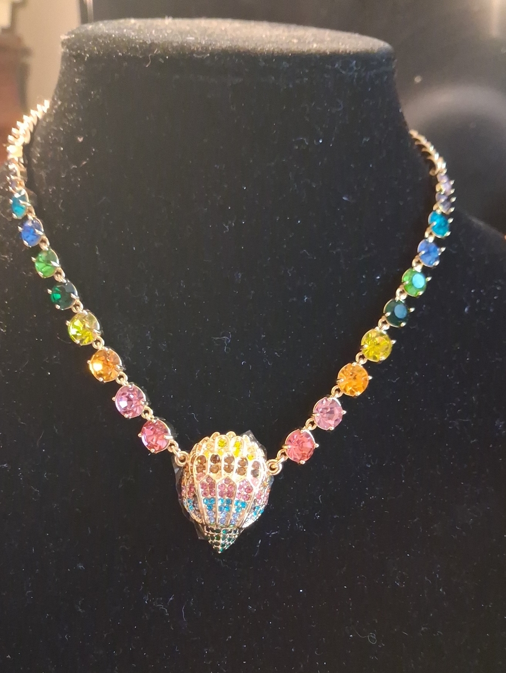 Kurt Geiger Eagle Head Necklace.colors of rainbow crystals .Gold plated.
